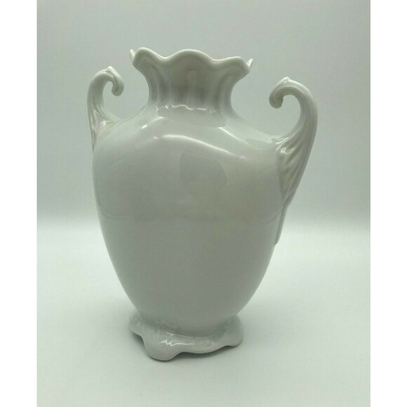 Double Handled White Porcelain Vase Art Nouveau Ceramic Vase 2 Handles 9 Inches - Picture 5 of 8
